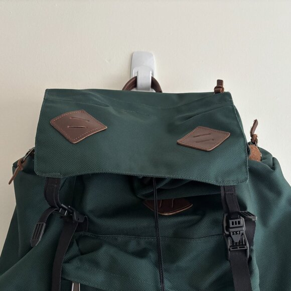 Rare Vintage The North Face Green Ruck Sack Backpack Hiking Bag Leather Trim - Picture 2 of 11